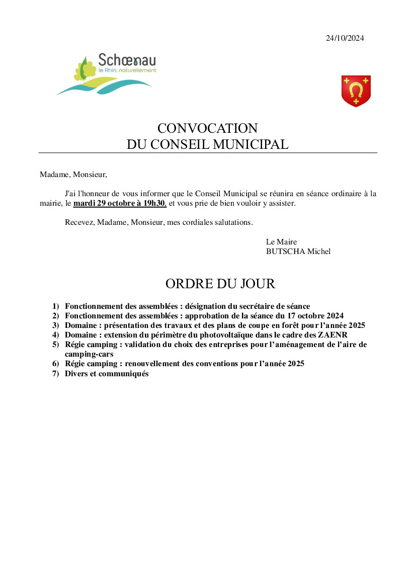 Conseil municipal du 29 octobre à 19h30