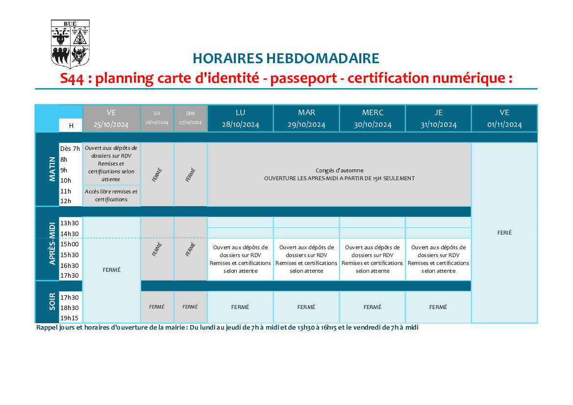 Planning d'ouverture S44