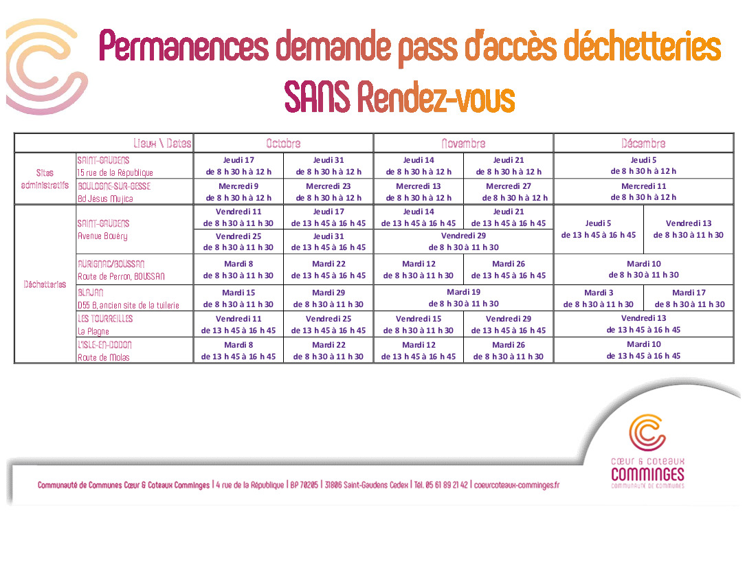 Nouveau calendrier Pass Déchetterie