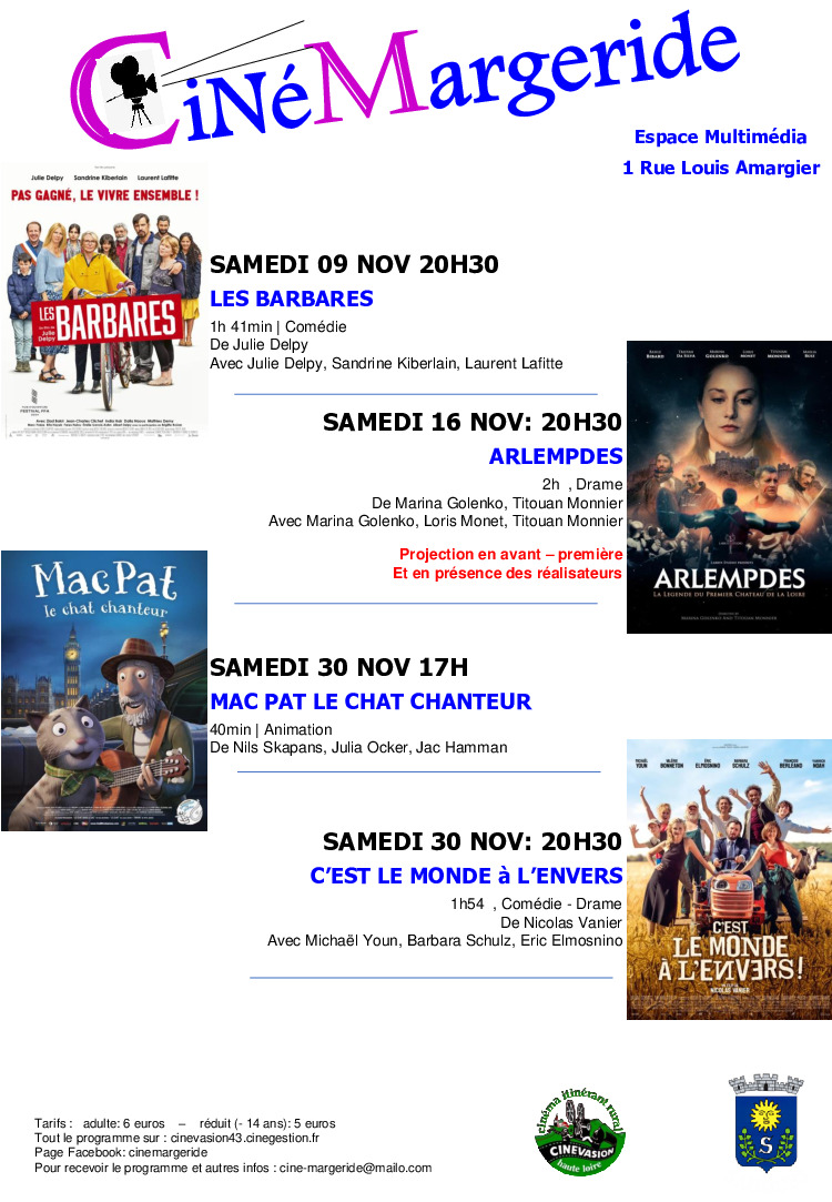 PROGRAMME CINEMA NOVEMBRE A SAUGUES