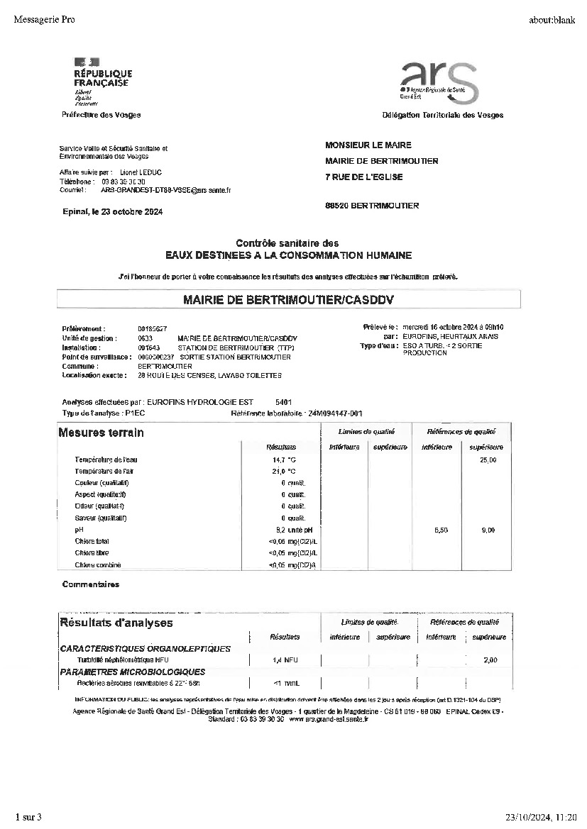 Analyse de l'eau potable