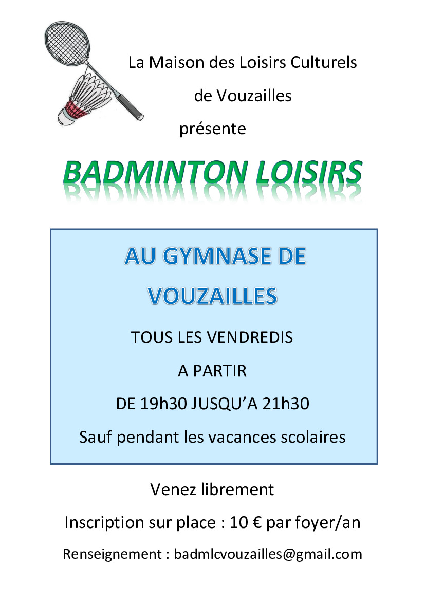 Activité de Badminton à Vouzailles