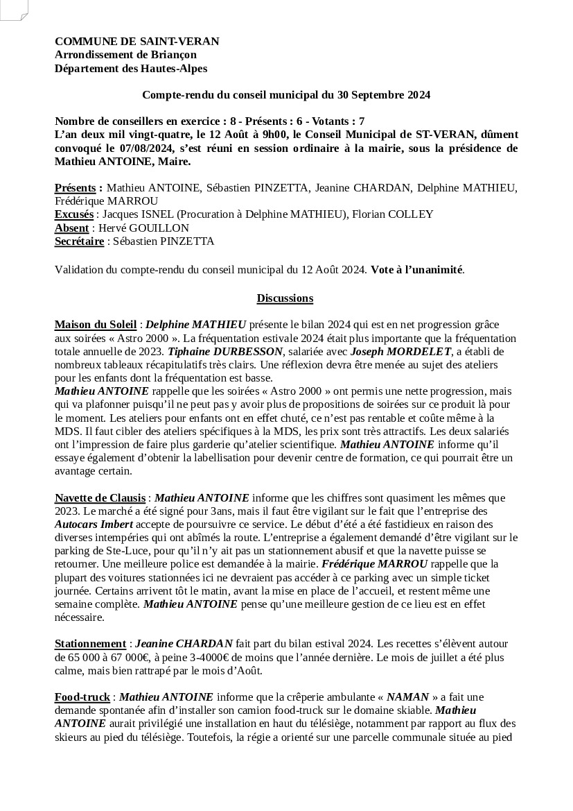 Compte-rendu du Conseil Municipal du 30 septembre 2024.