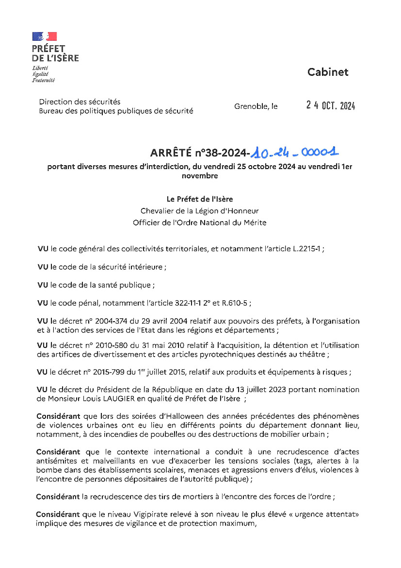 ARRÊTÉ PRÉFECTORAL n°38-2024-10-24-00001