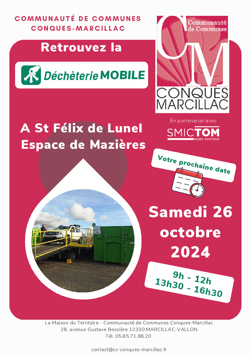 Déchèterie Mobile samedi 26 Octobre 2024 à St Félix