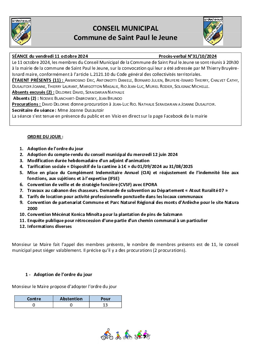 Compte rendu du Conseil Municipal du 11 octobre 2024