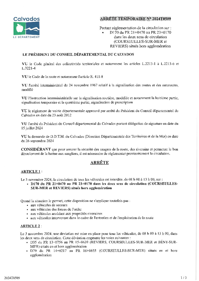 Interdiction de circuler Route de Courseulles