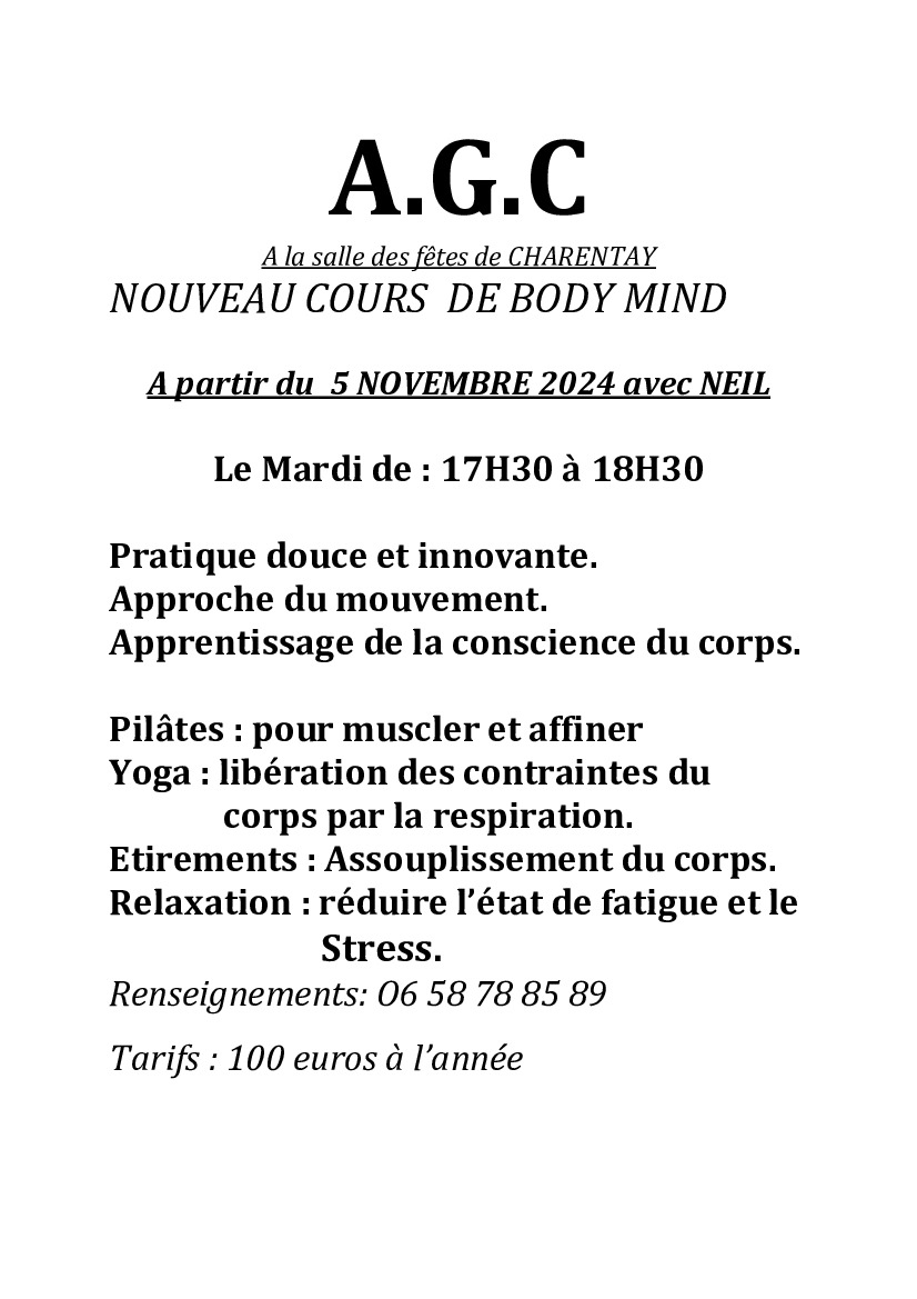 A G C - NOUVEAU COURS  DE BODY MIND