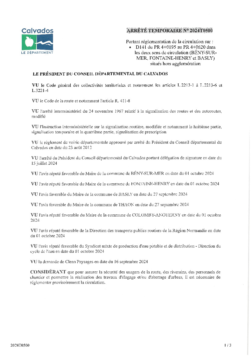 Arrêté interdiction circulation D141