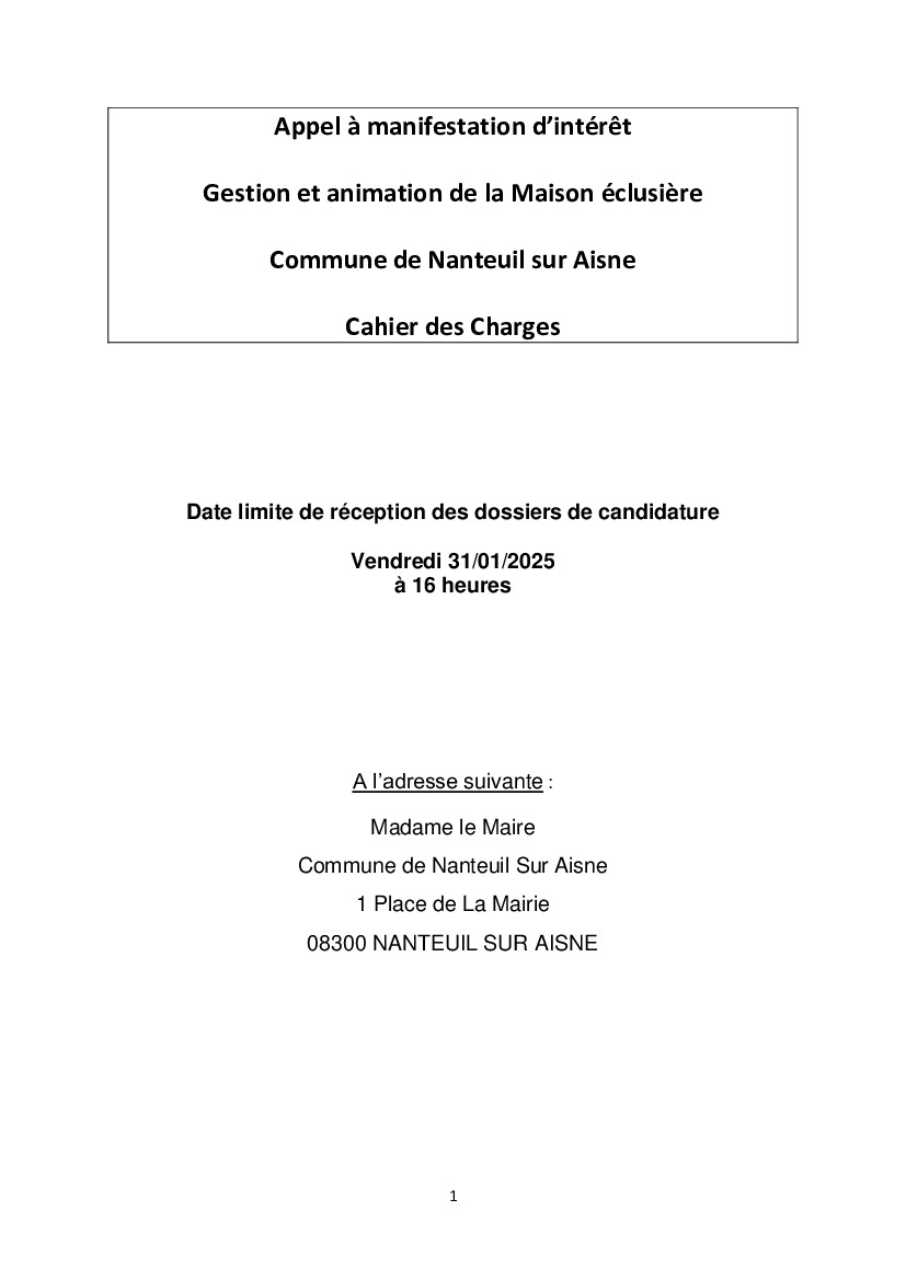 Appel à projet maison éclusière Nanteuil sur Aisne