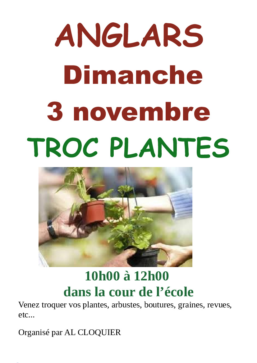 Anglars  Dimanche 03 novembre : Troc plantes