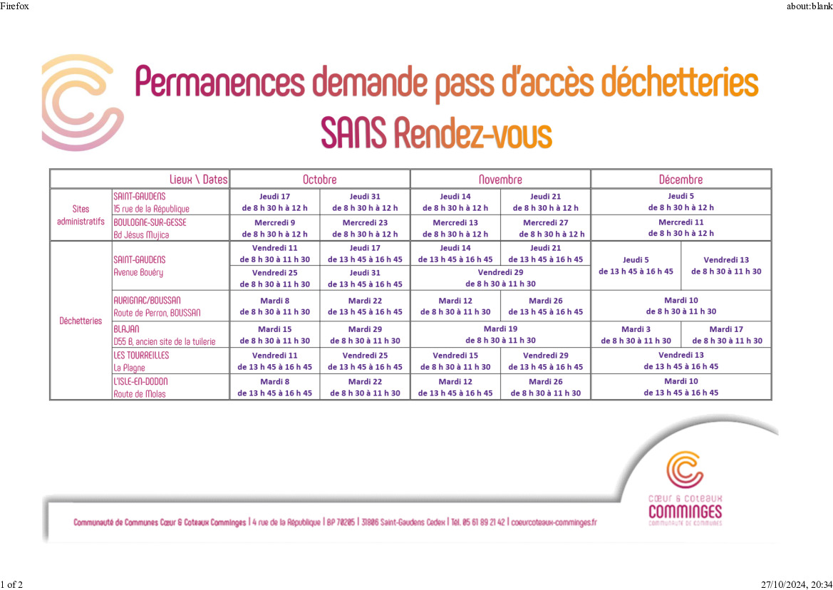 Modification planning pass dechetterie