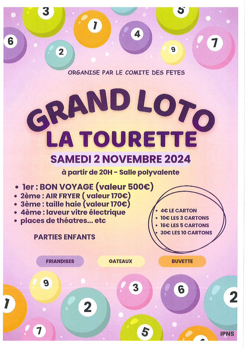 GRAND LOTO le 2 novembre.