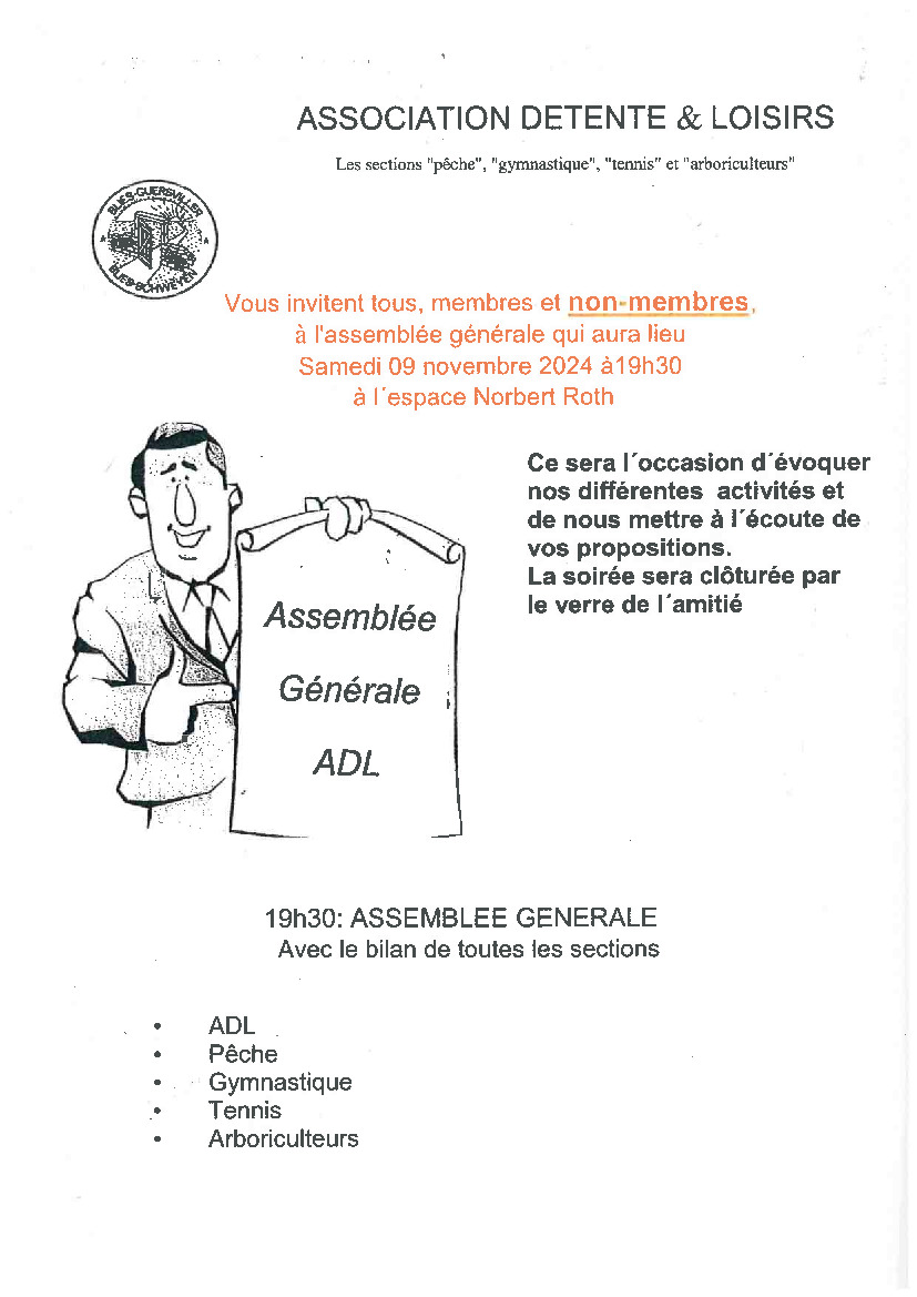 ASSEMBLÉE GÉNÉRALE ASSOCIATION DÉTENTE ET LOISIRS (ADL)