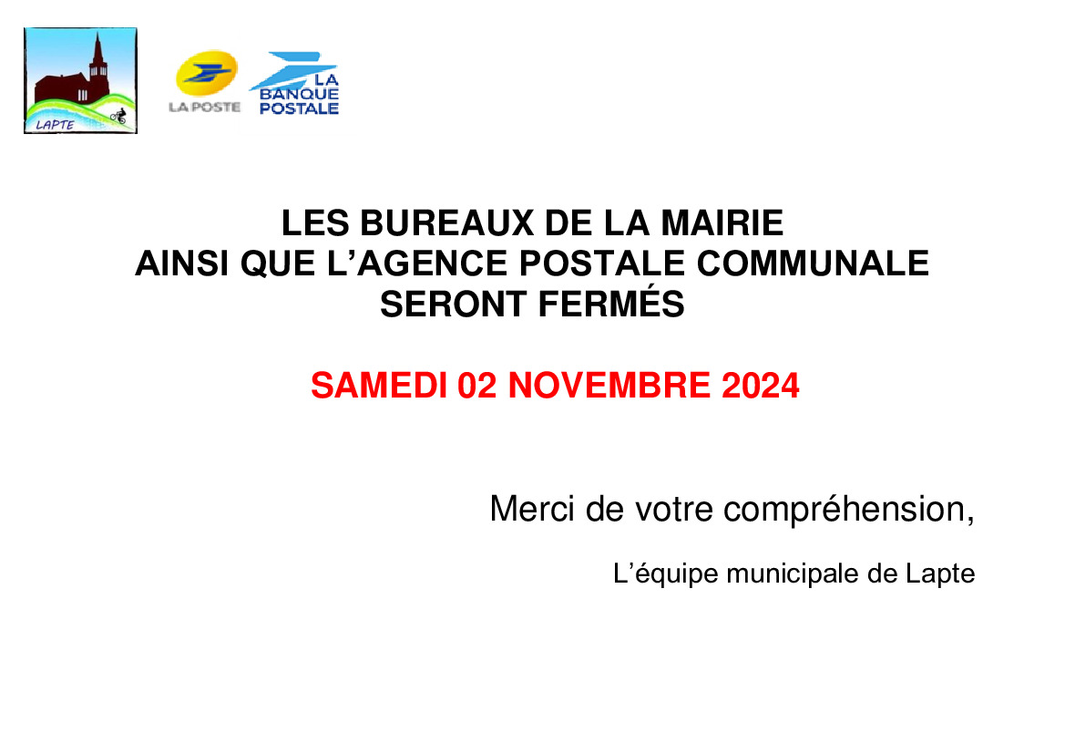 FERMETURE MAIRIE & AGENCE POSTALE