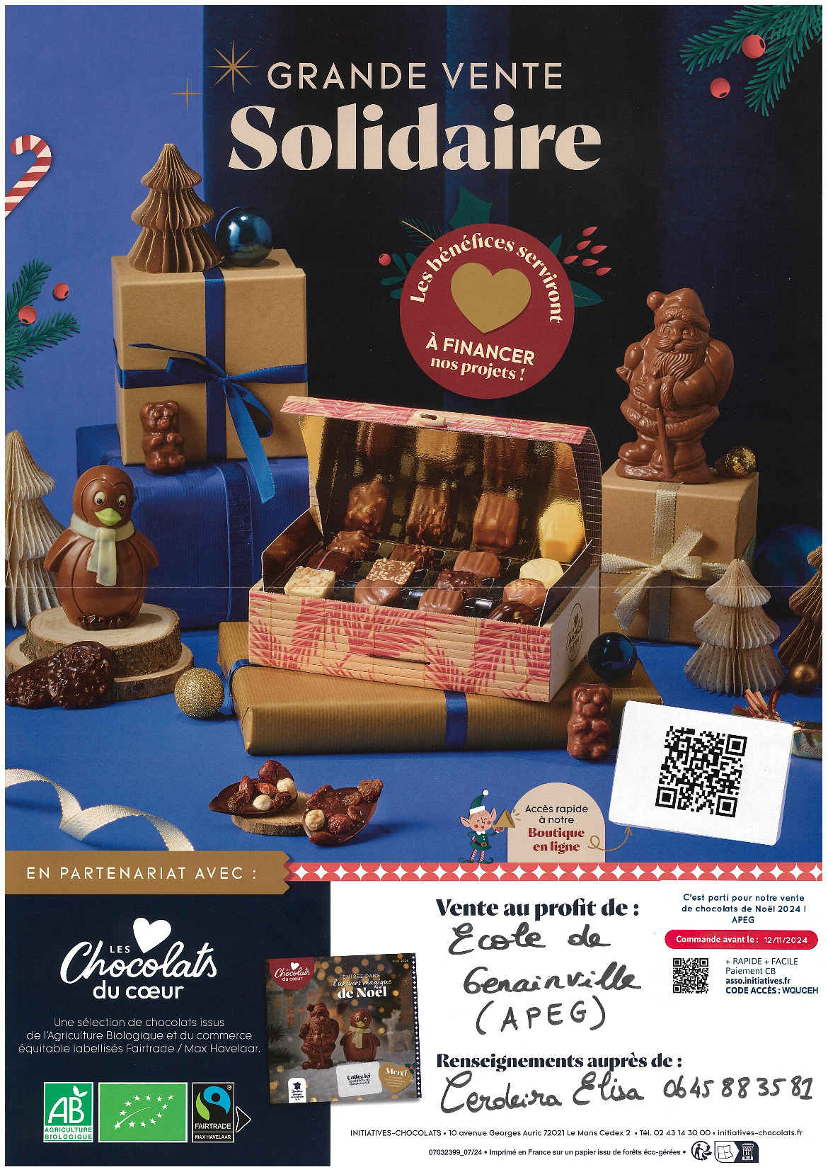 Vente de chocolats au profit de l'école