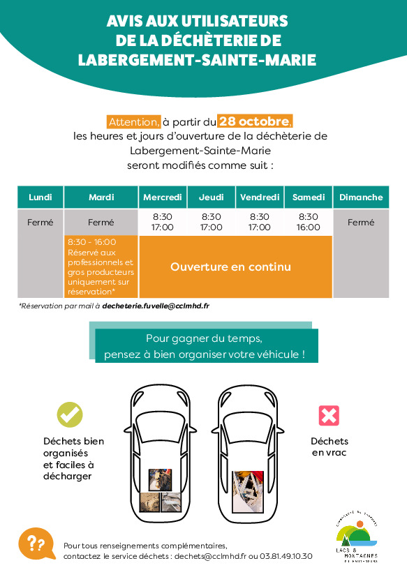 Nouveaux horaires - DÉCHÈTERIE