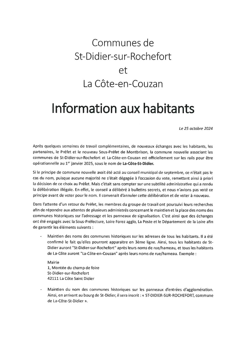 Commune nouvelle - Information aux habitants