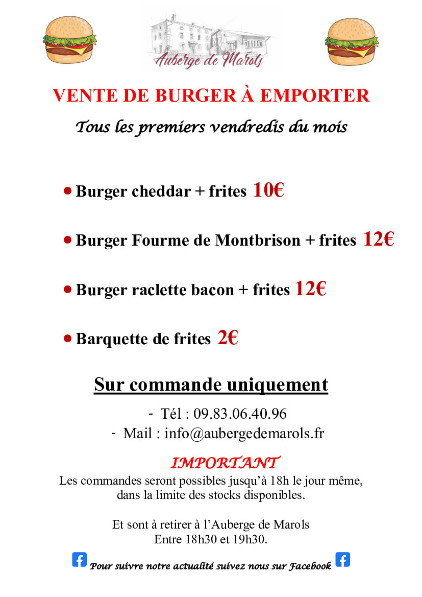 Vente de burgers à l'Auberge de Marols