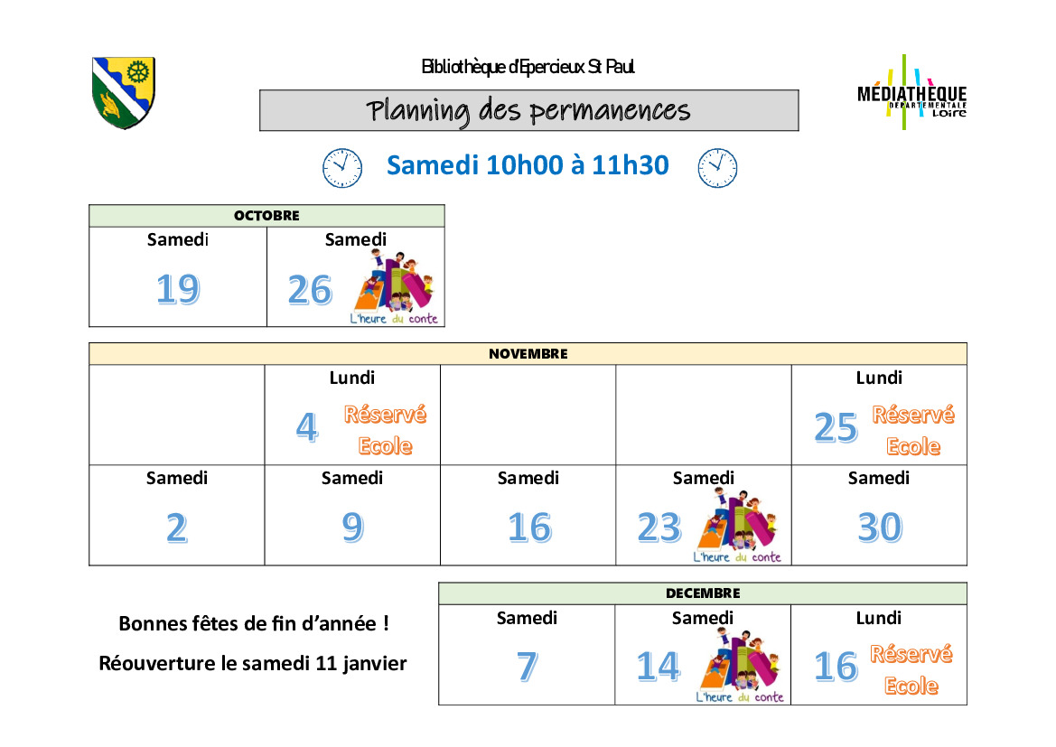 Ouverture bibliothèque dernier trimestre