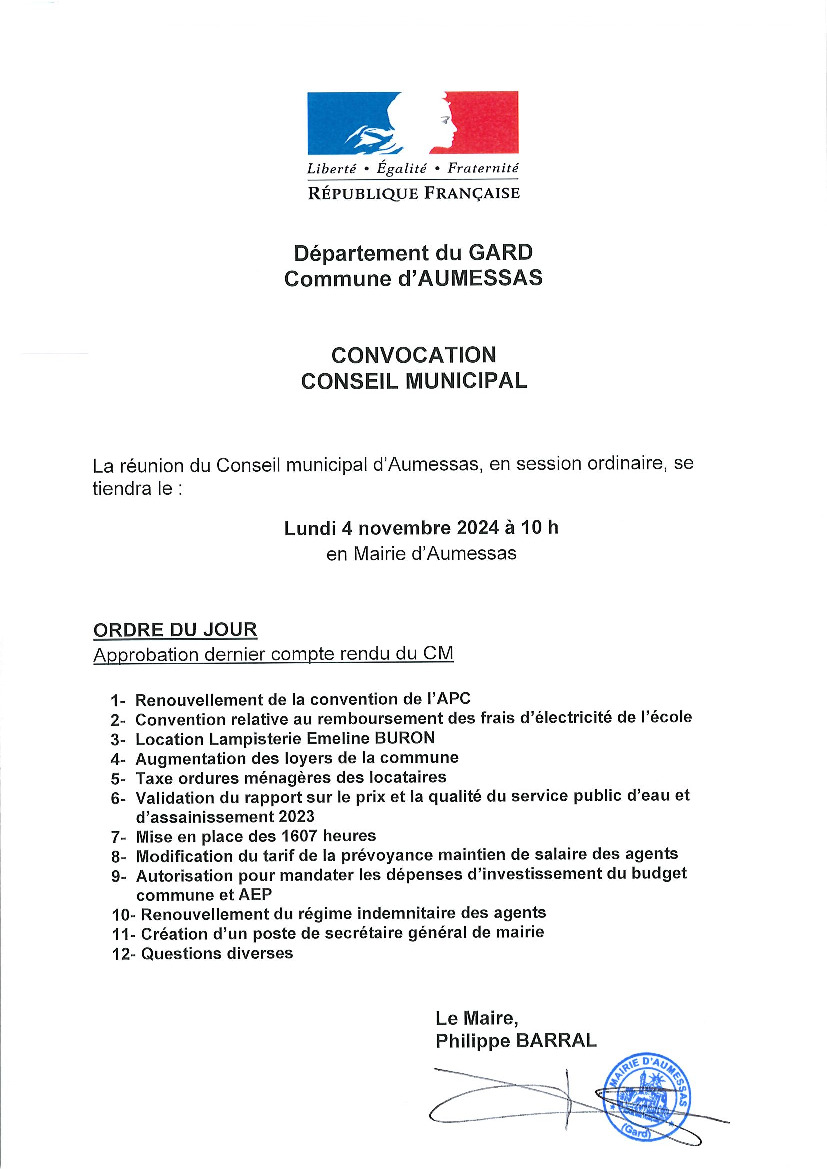 CONSEIL MUNICIPAL - lundi 4 novembre 2024