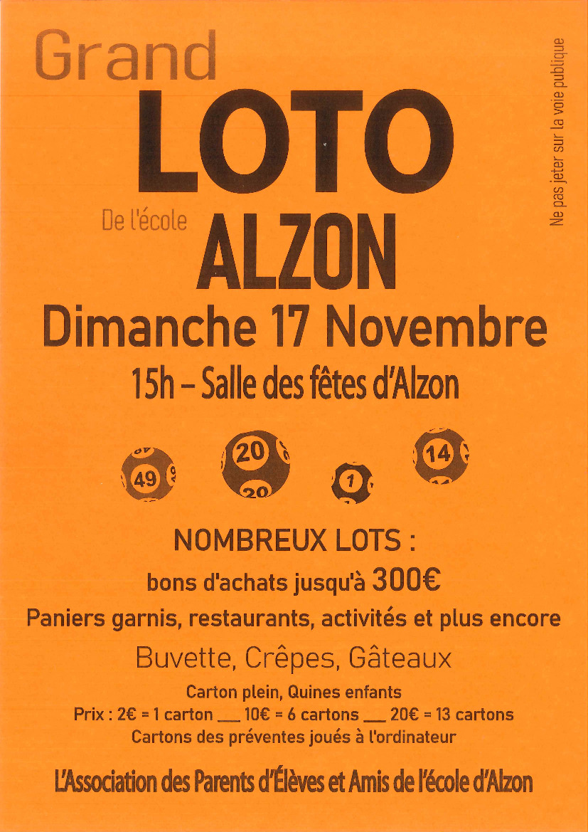 Grand loto de l'école d'Alzon 17 novembre 2024