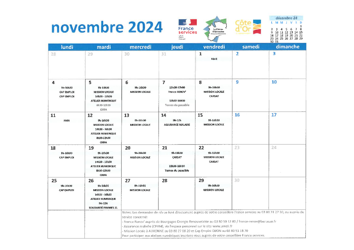 Planning permanences France Services et Point Relais Emploi