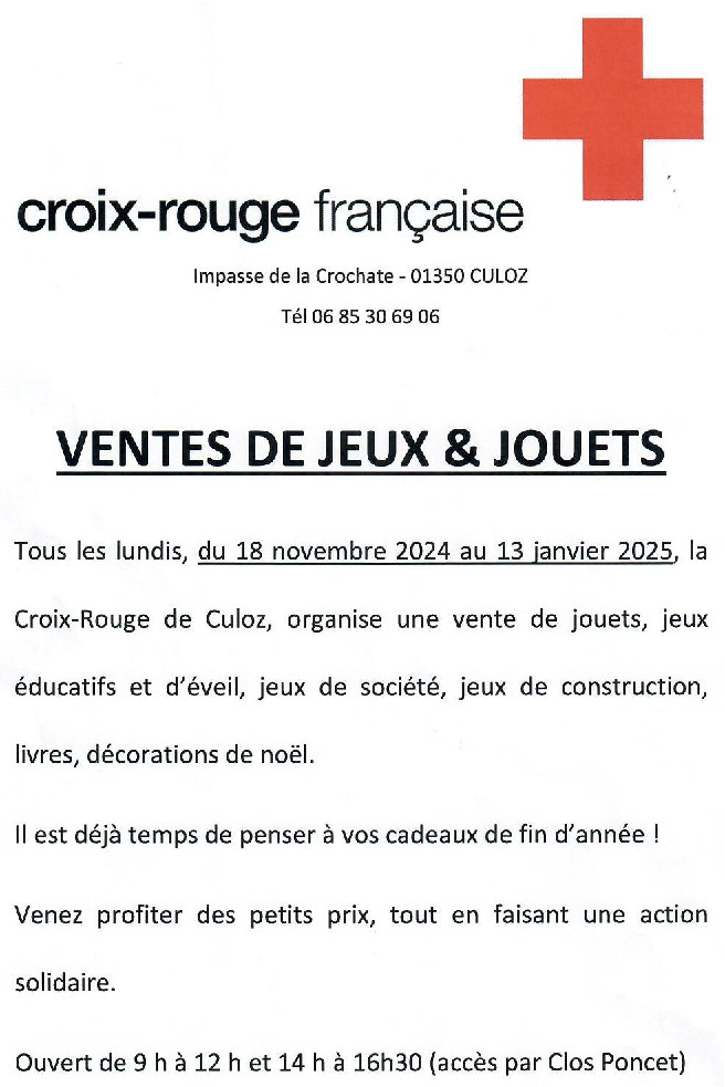 Vente de jeux & jouets Croix-rouge tous les lundis