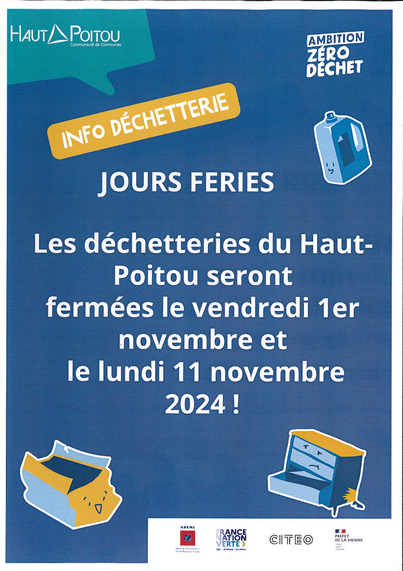 Fermeture déchetteries - 1er et 11 novembre 2024