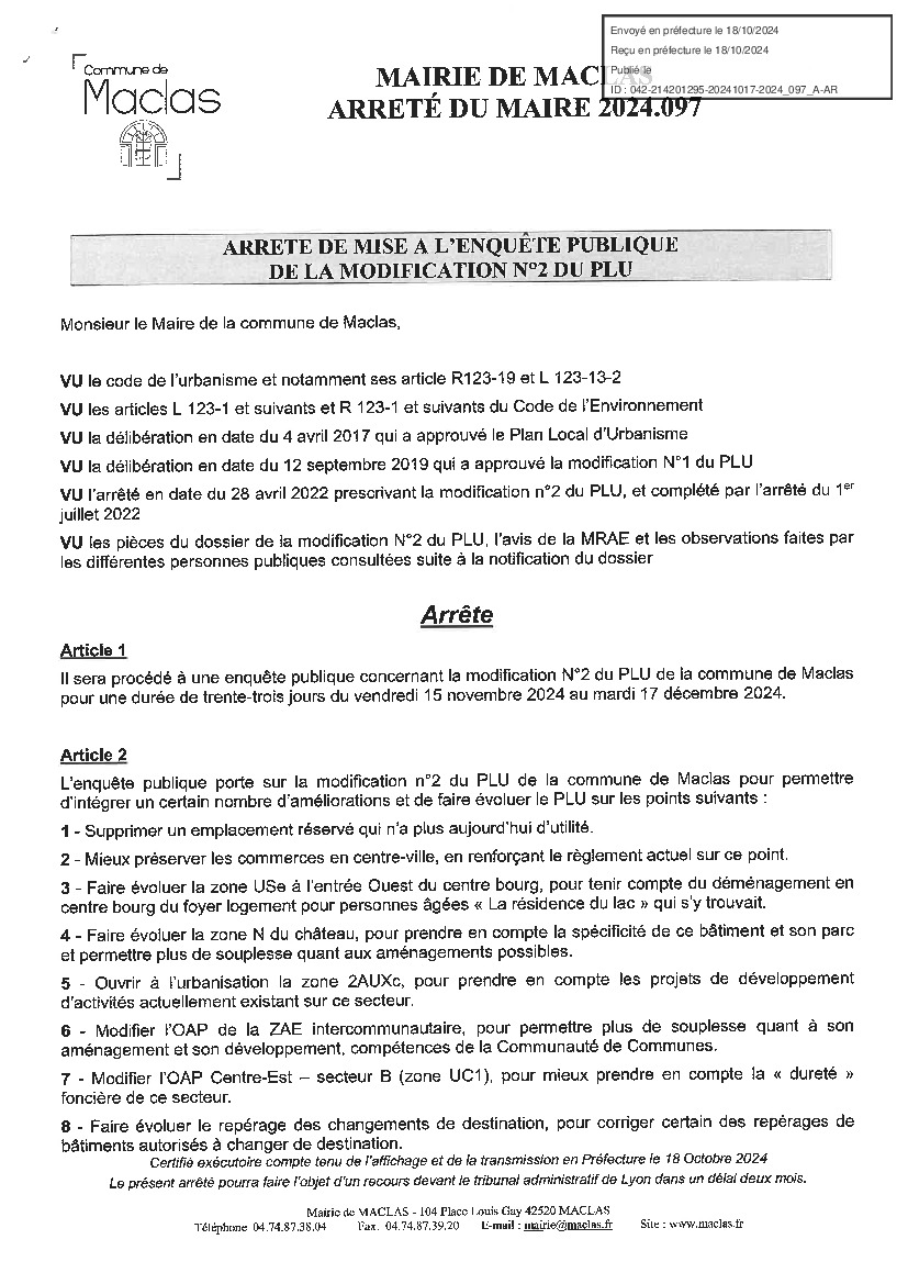 Enquête publique – Modification n°2 du PLU