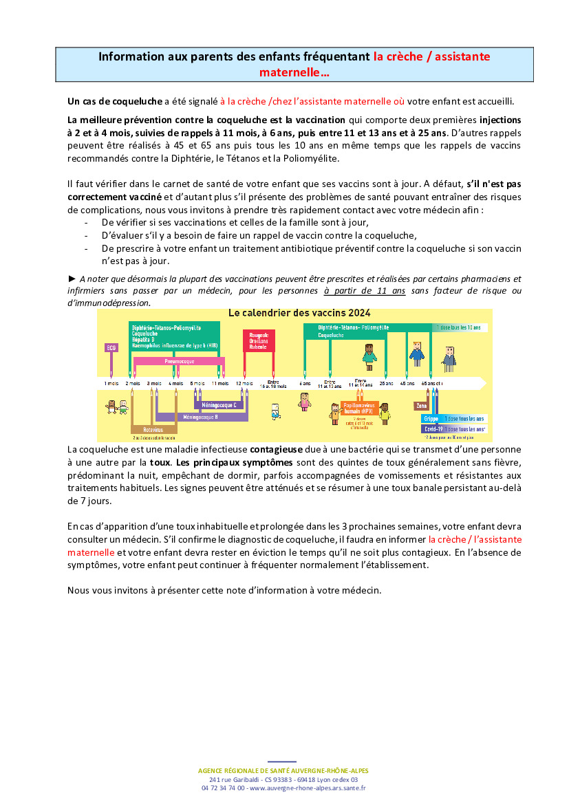 Recrudescence de cas de coqueluche