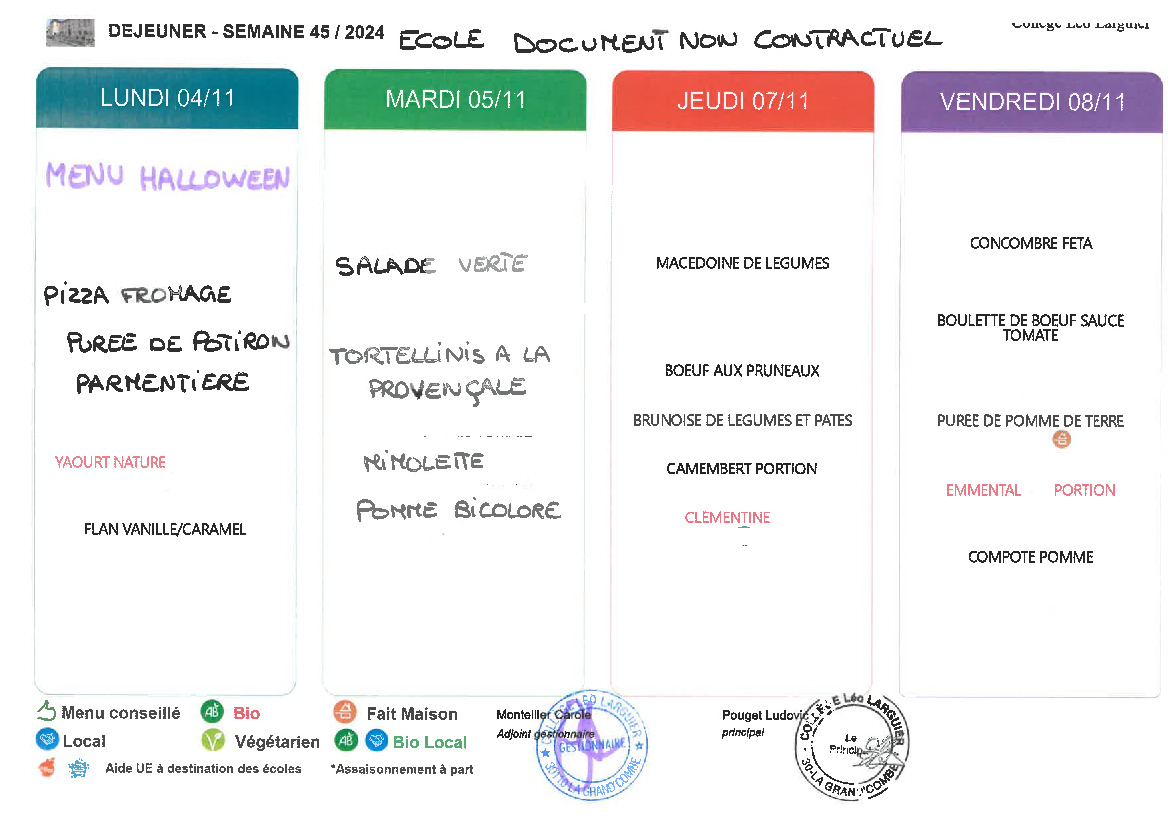 Menu Halloween à la cantine pour la rentrée