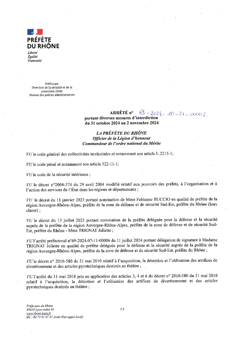 AP mesures d'interdiction diverses du 31/10 au 2/11/2024