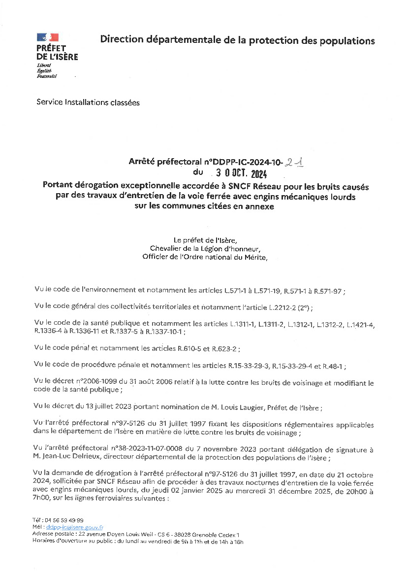 Arrêté préfectoral n°DDPP-IC-2024-10-21 du 30 Octobre