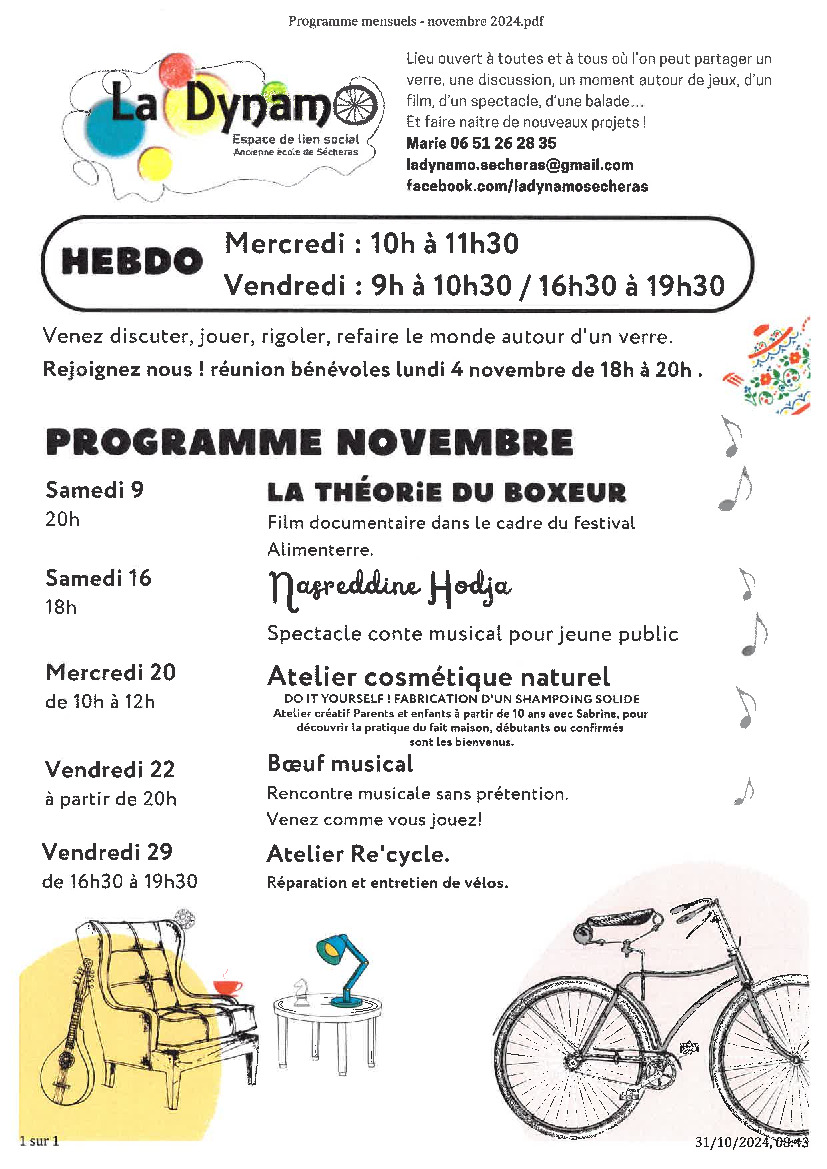 PROGRAMME NOVEMBRE LA DYNAMO