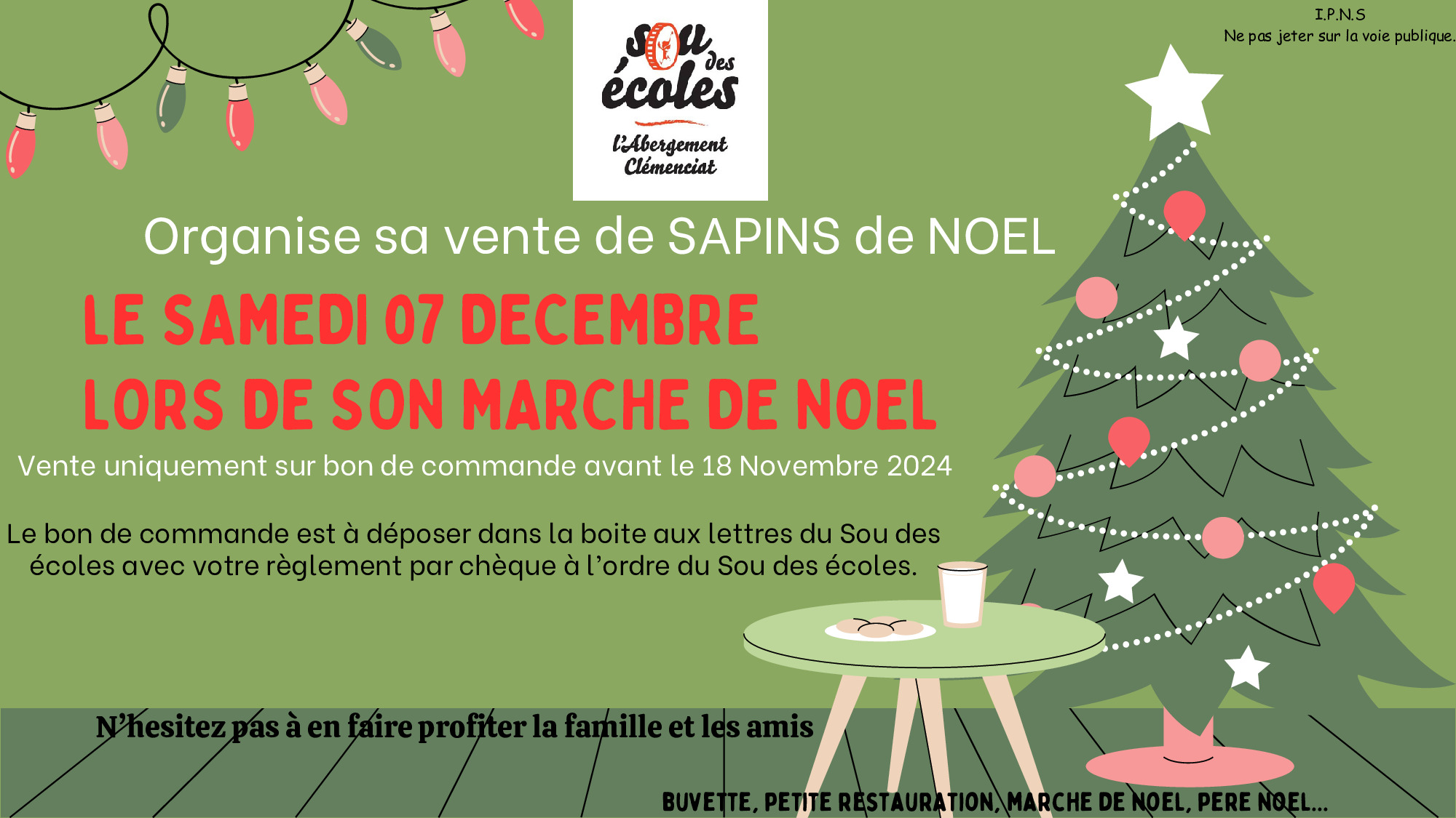 Marché de Noël samedi 07/12/2024 et vente de sapins