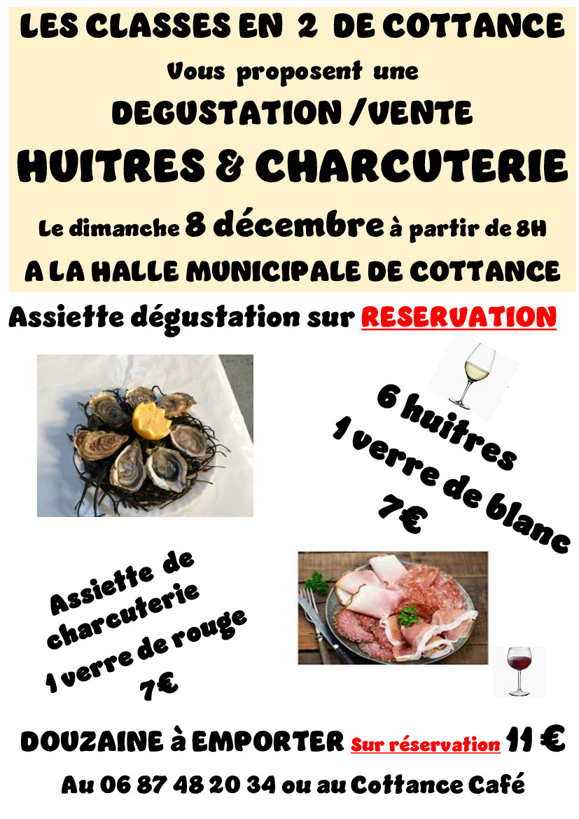 Dégustation / vente d'huitres & charcuterie - CLASSES EN 2