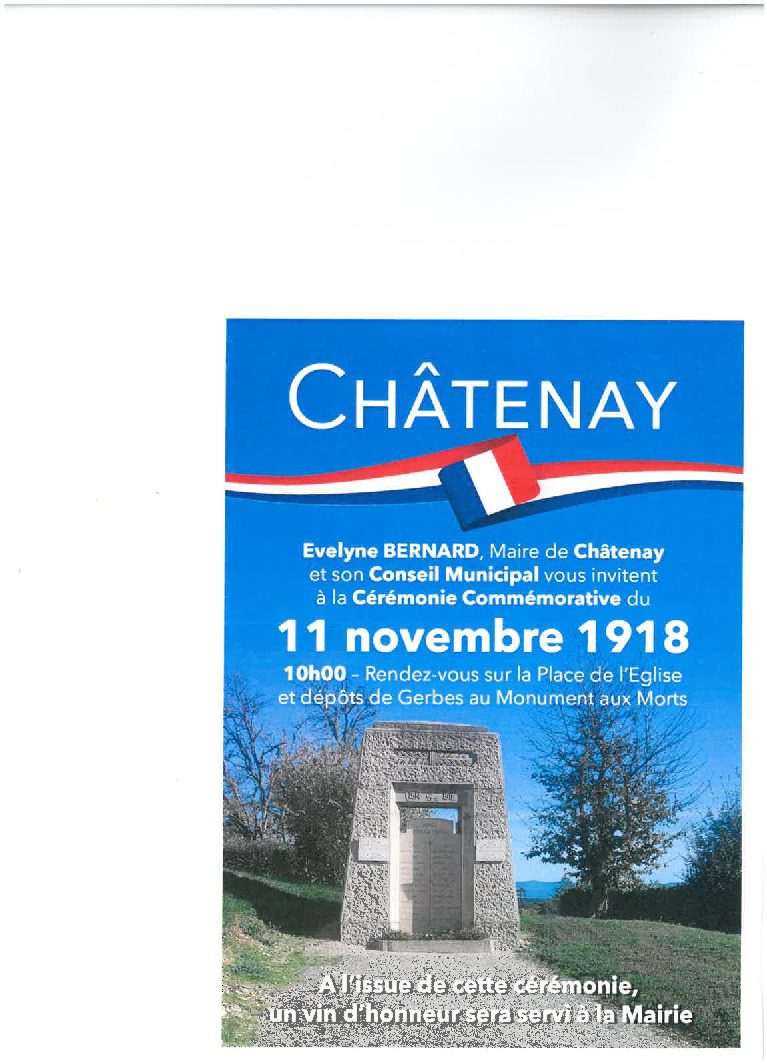 Invitation à la Cérémonie Commémorative du 11 Novembre