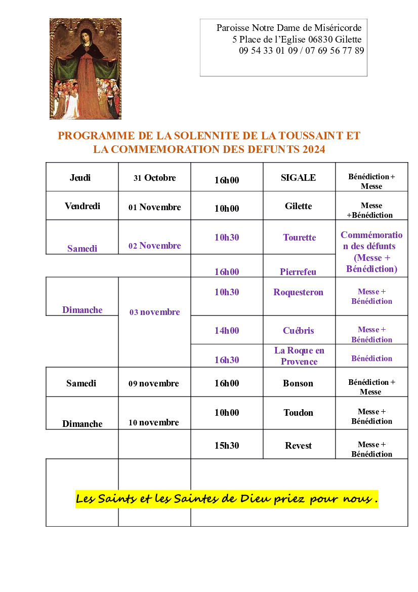 Programme Toussaint Notre Dame