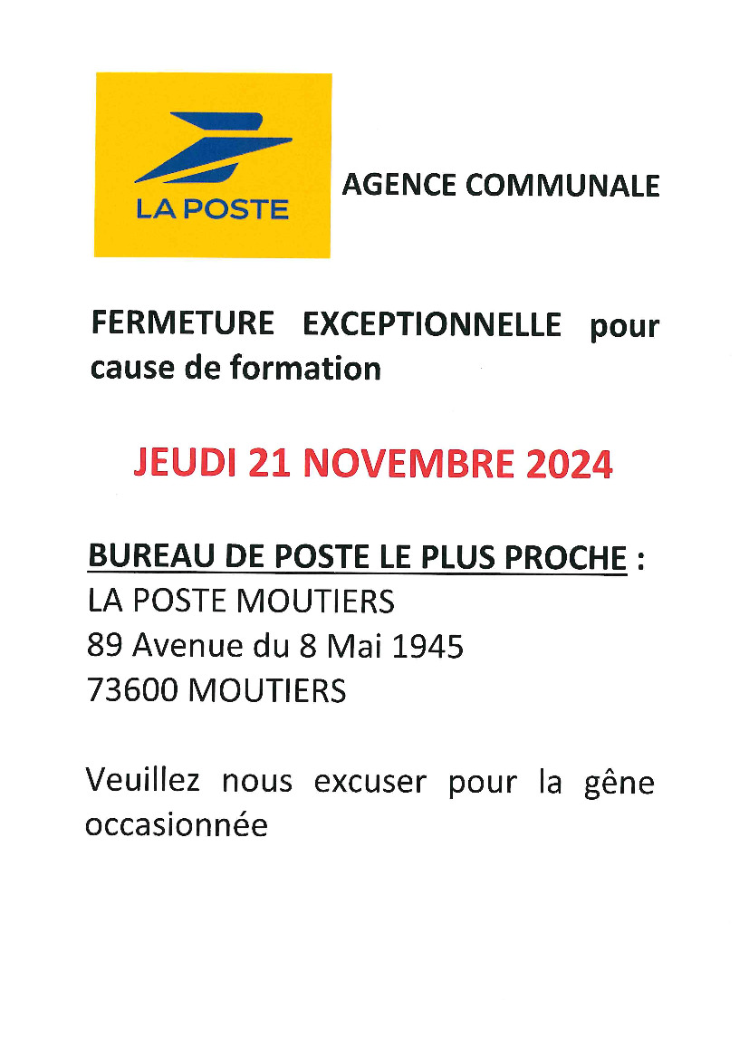 FERMETURE AGENCE POSTALE