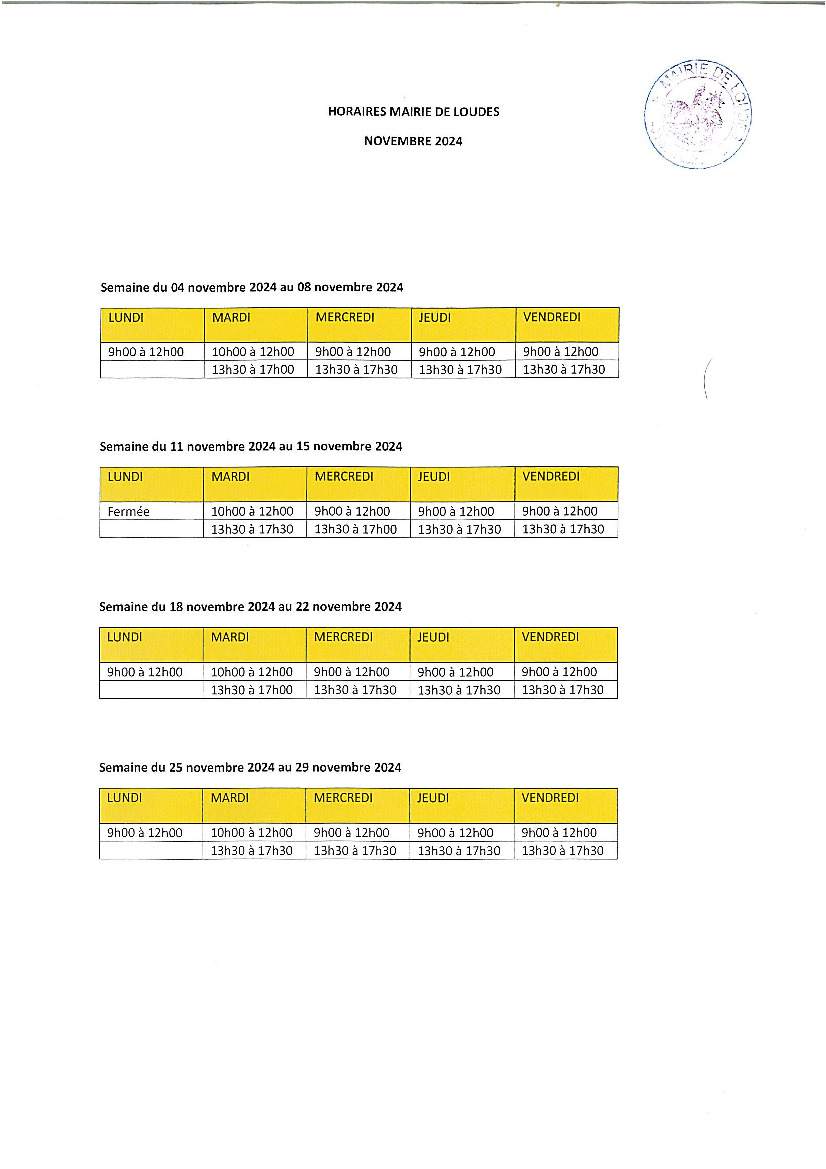 Horaires Mairie de Loudes