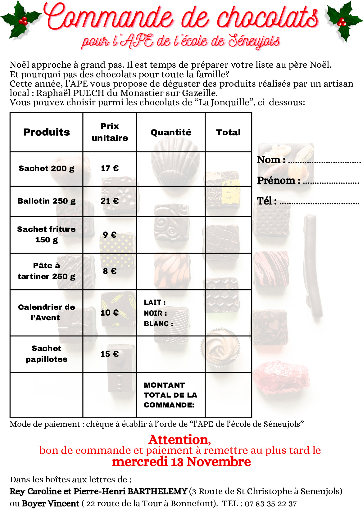 Vente de chocolats