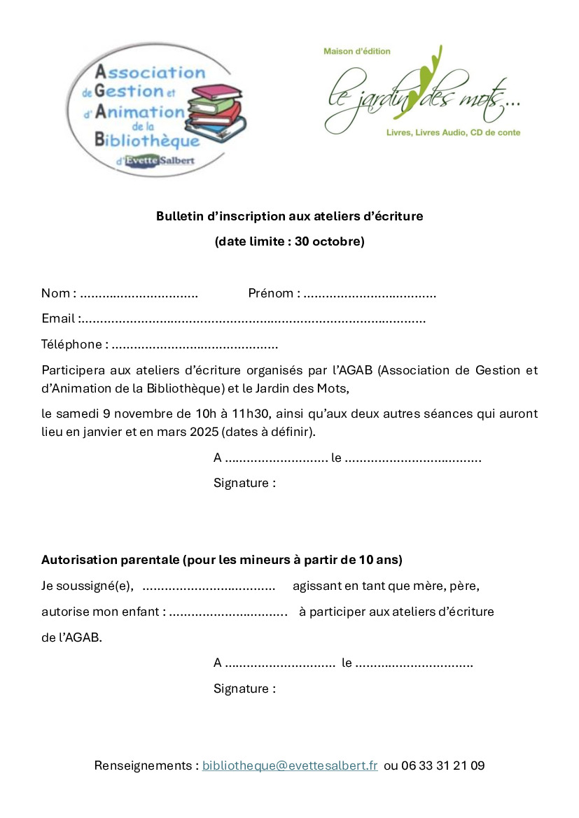 Atelier d'écriture à la bibliothèque :