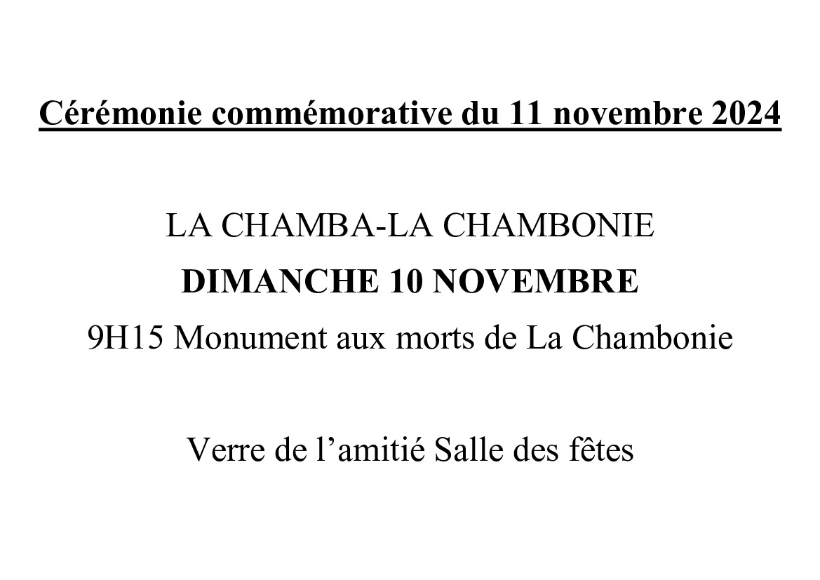 Cérémonie du 11 novembre le 10 NOVEMBRE !!!