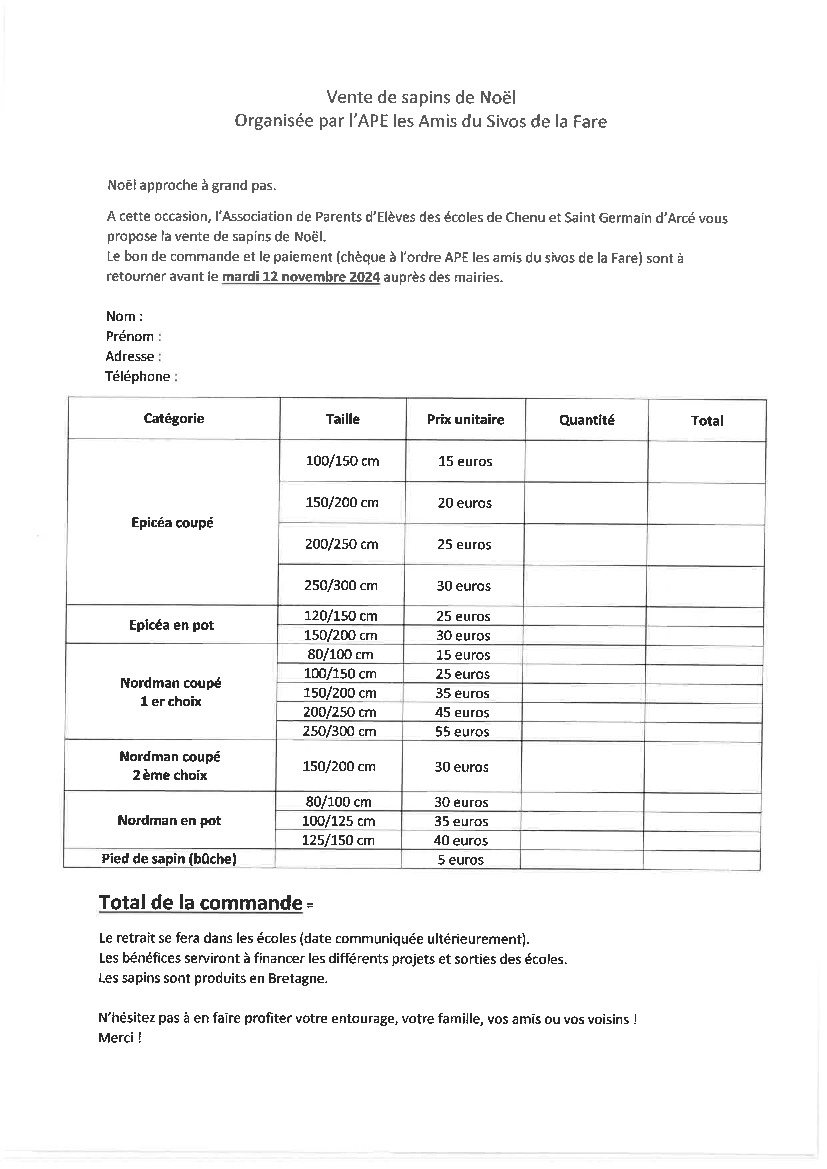 VENTE DE SAPIN DE NOEL