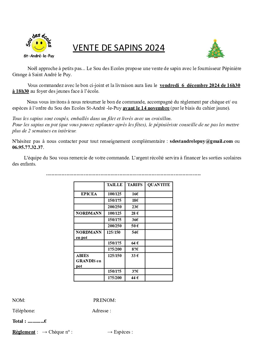 vente sapins - sou des écoles