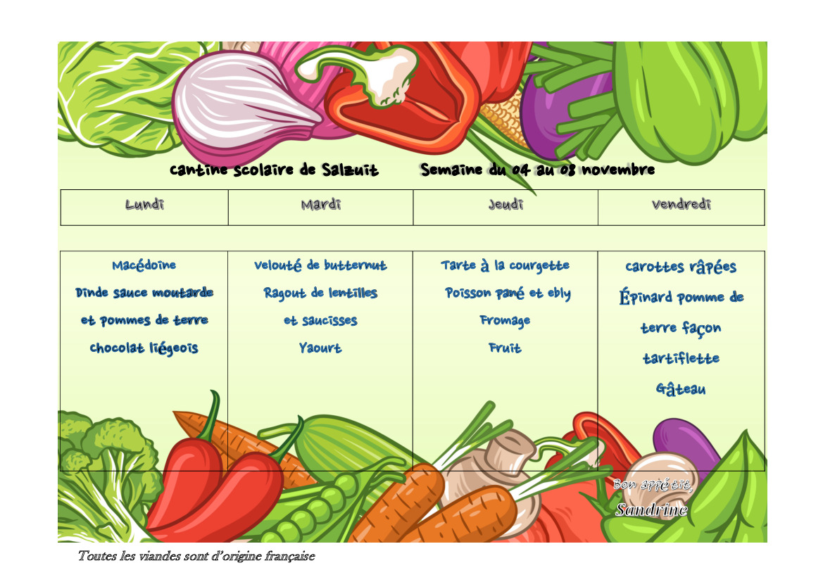 MENU CANTINE