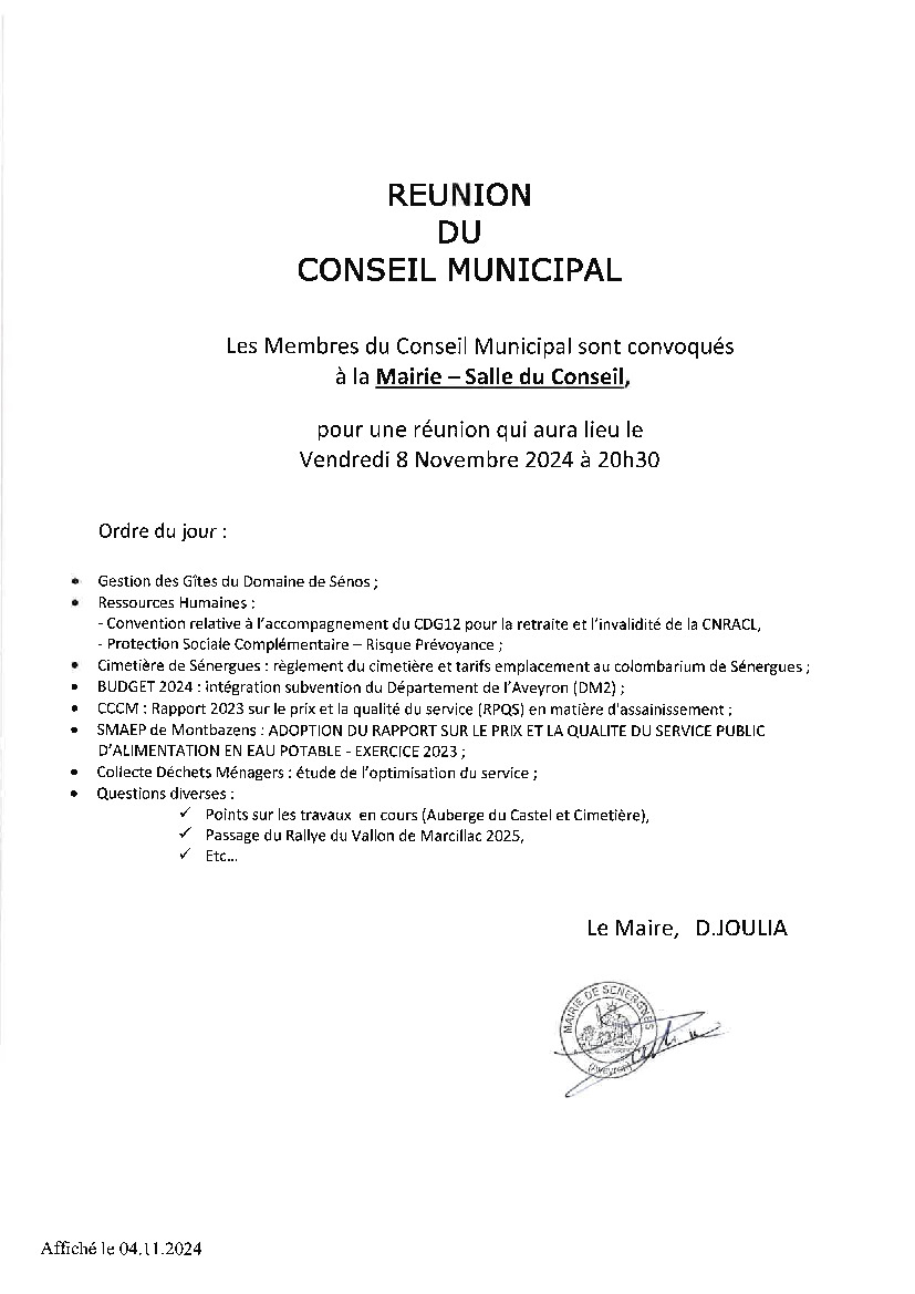 Prochaine réunion du conseil municipal