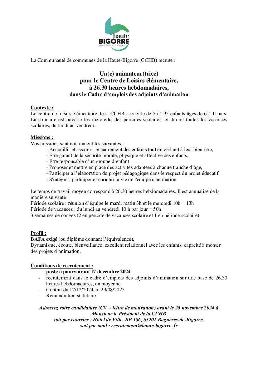 offre d'emploi d'animateur