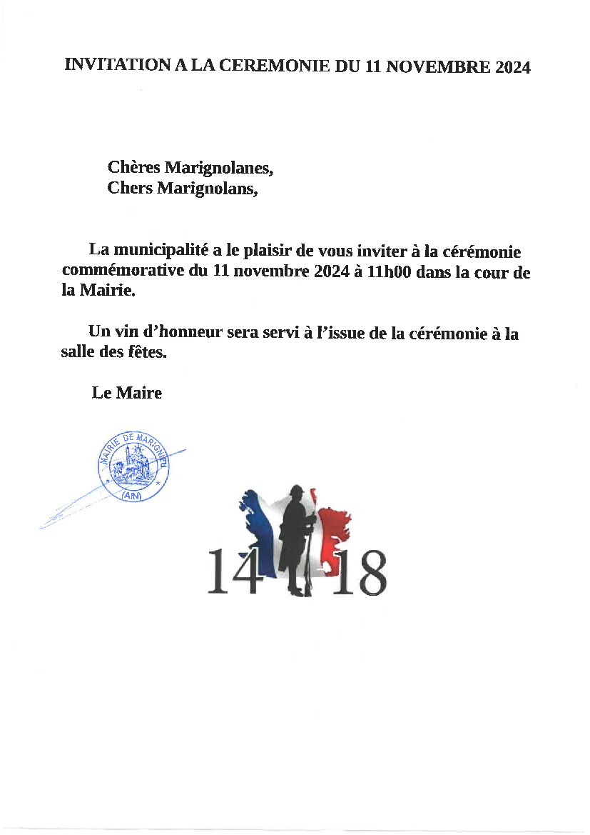 Invitation à la cérémonie du 11 novembre 2024